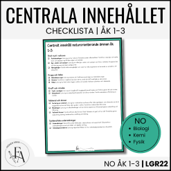 CHEKLISTA över det Centrala innehållet åk 1-3 på ett elevnära språk: NO