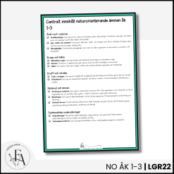 CHEKLISTA över det Centrala innehållet åk 1-3 på ett elevnära språk: NO