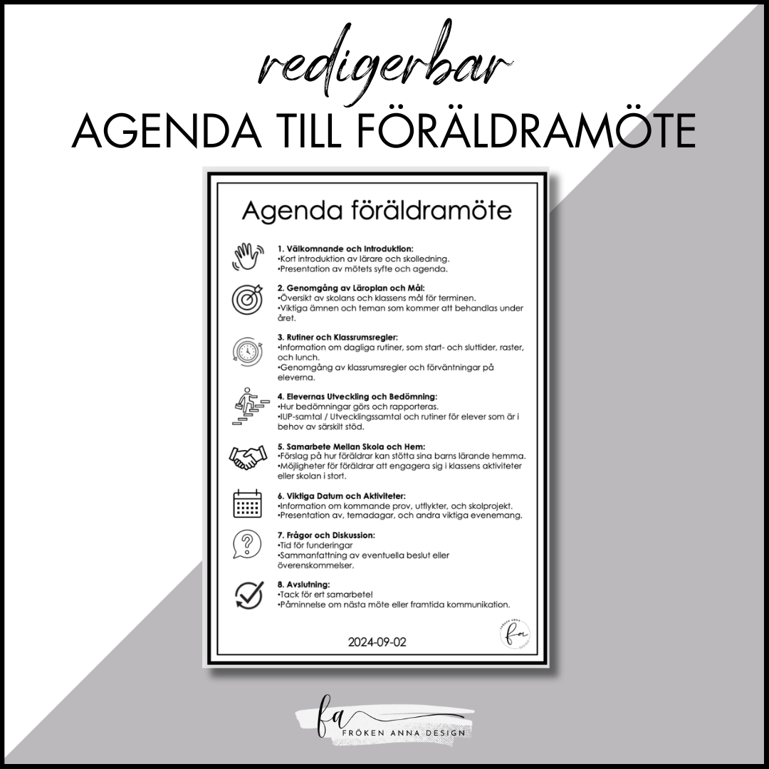Agenda till föräldramöte (redigerbar)