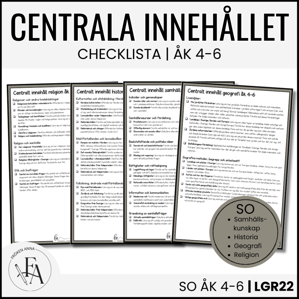 CHECKLISTA över det Centrala innehållet åk 4-6 på ett elevnära språk: SO