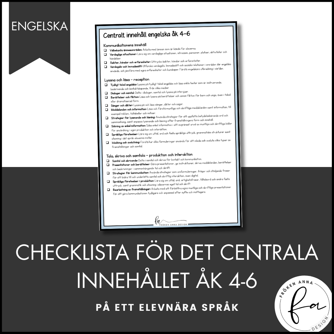 CHECKLISTA över det Centrala innehållet åk 4-6 på ett elevnära språk: Engelska