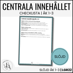 CHECKLISTA över det Centrala innehållet åk 1-3 på ett elevnära språk: slöjd