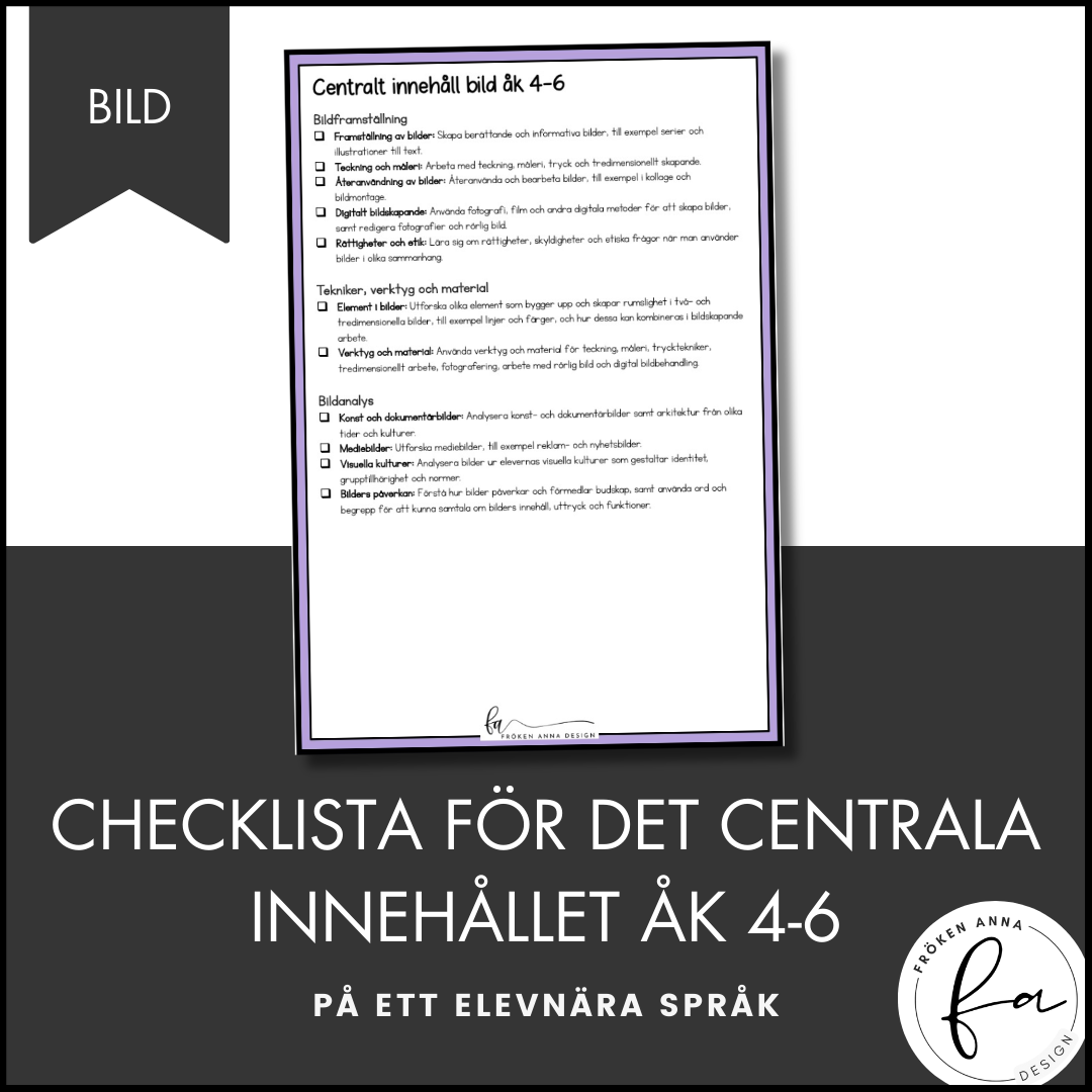 CHECKLISTA över det Centrala innehållet åk 4-6 på ett elevnära språk: bild