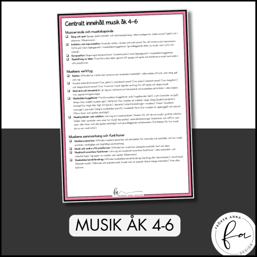 CHECKLISTA över det Centrala innehållet åk 4-6 på ett elevnära språk: musik