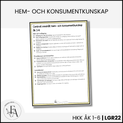 CHECKLISTA över det Centrala innehållet åk 1-6 på ett elevnära språk: hem- och konsumentkunskap