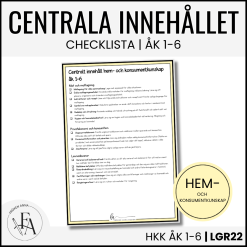 CHECKLISTA över det Centrala innehållet åk 1-6 på ett elevnära språk: hem- och konsumentkunskap