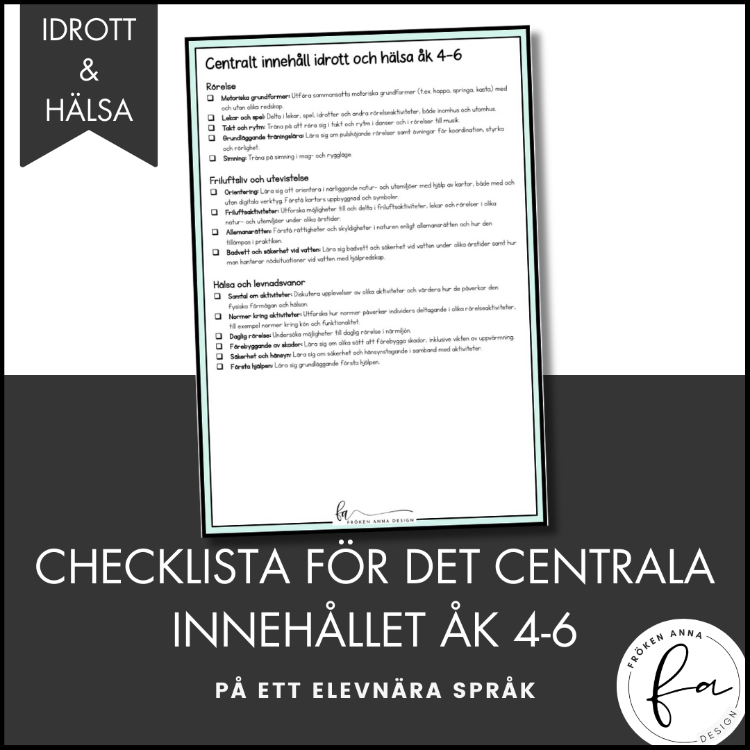CHECKLISTA över det Centrala innehållet åk 4-6 på ett elevnära språk: idrott och hälsa