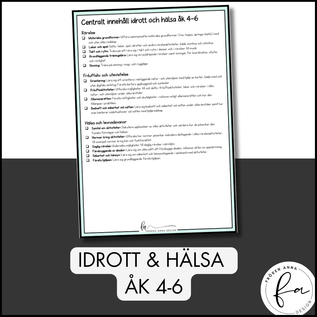CHECKLISTA över det Centrala innehållet åk 4-6 på ett elevnära språk: idrott och hälsa