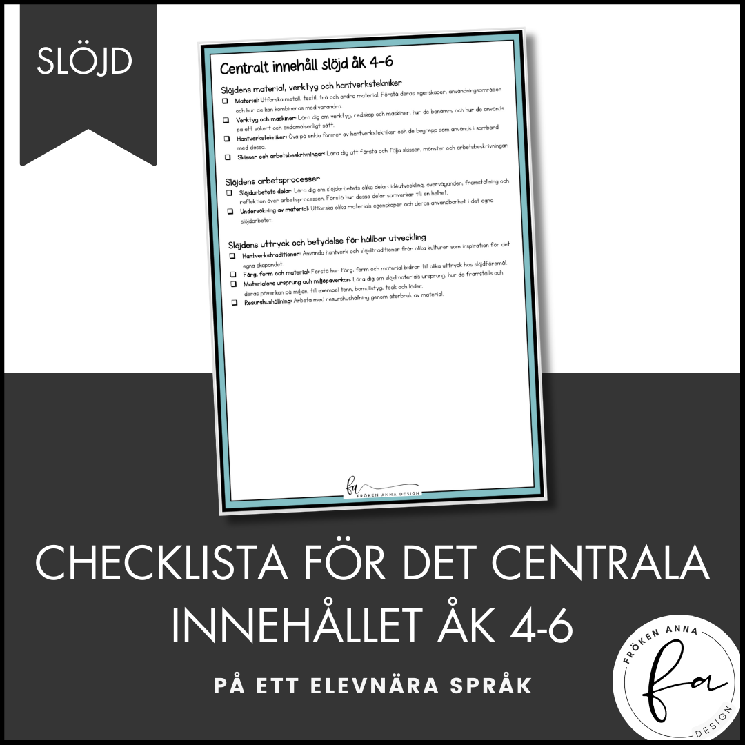 CHECKLISTA över det Centrala innehållet åk 4-6 på ett elevnära språk: slöjd