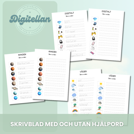 Ordkort Flashcards 280 olika ord med tillhörande skrivblad