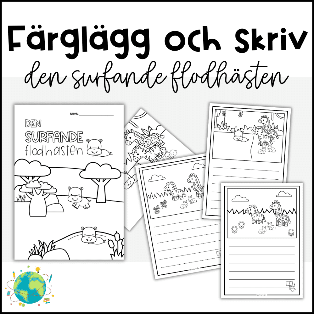 Den surfande flodhästen – Färglägg och skriv