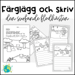 Den surfande flodhästen – Färglägg och skriv - bild 1
