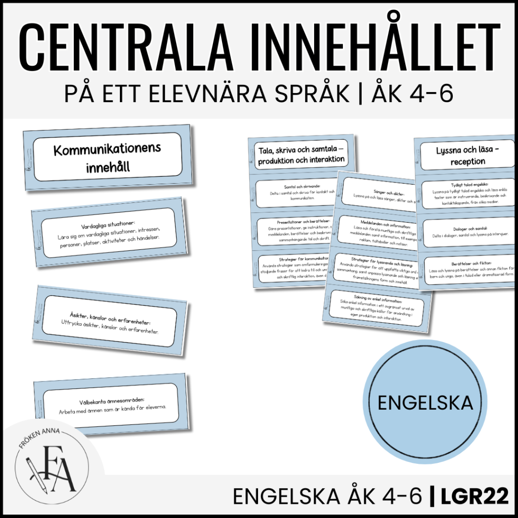 Centrala innehållet åk 4-6 på ett elevnära språk: engelska