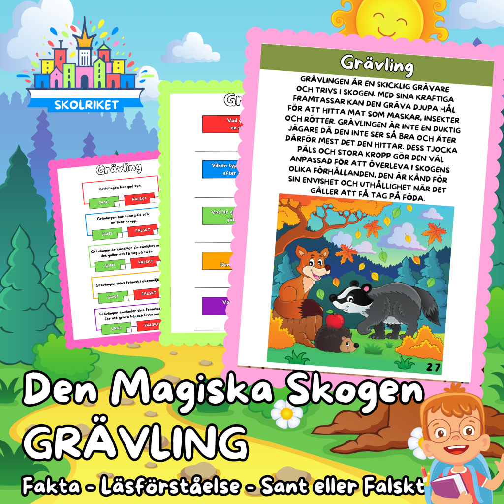 Den magiska skogen – GRÄVLING – Fakta – Läsförståelse – Sant eller Falskt