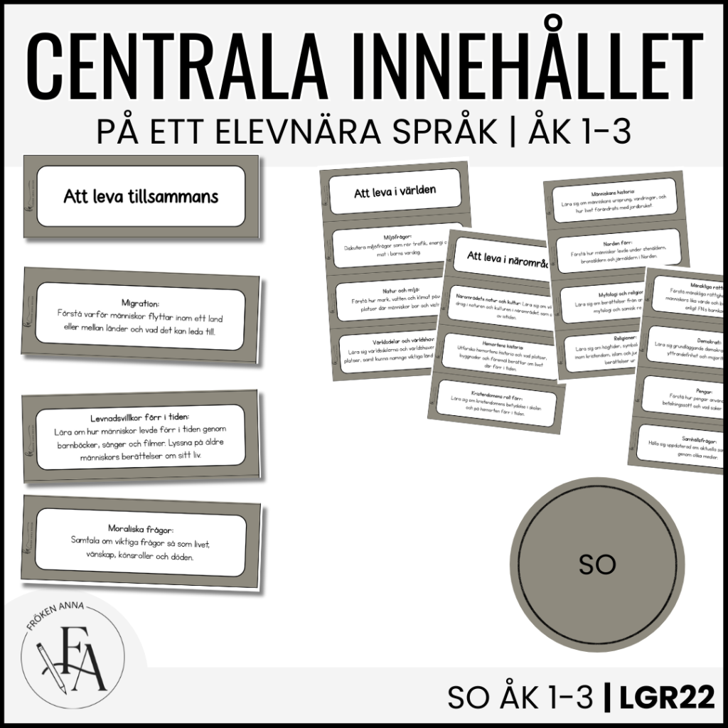 Centrala innehållet åk 1-3 på ett elevnära språk: SO