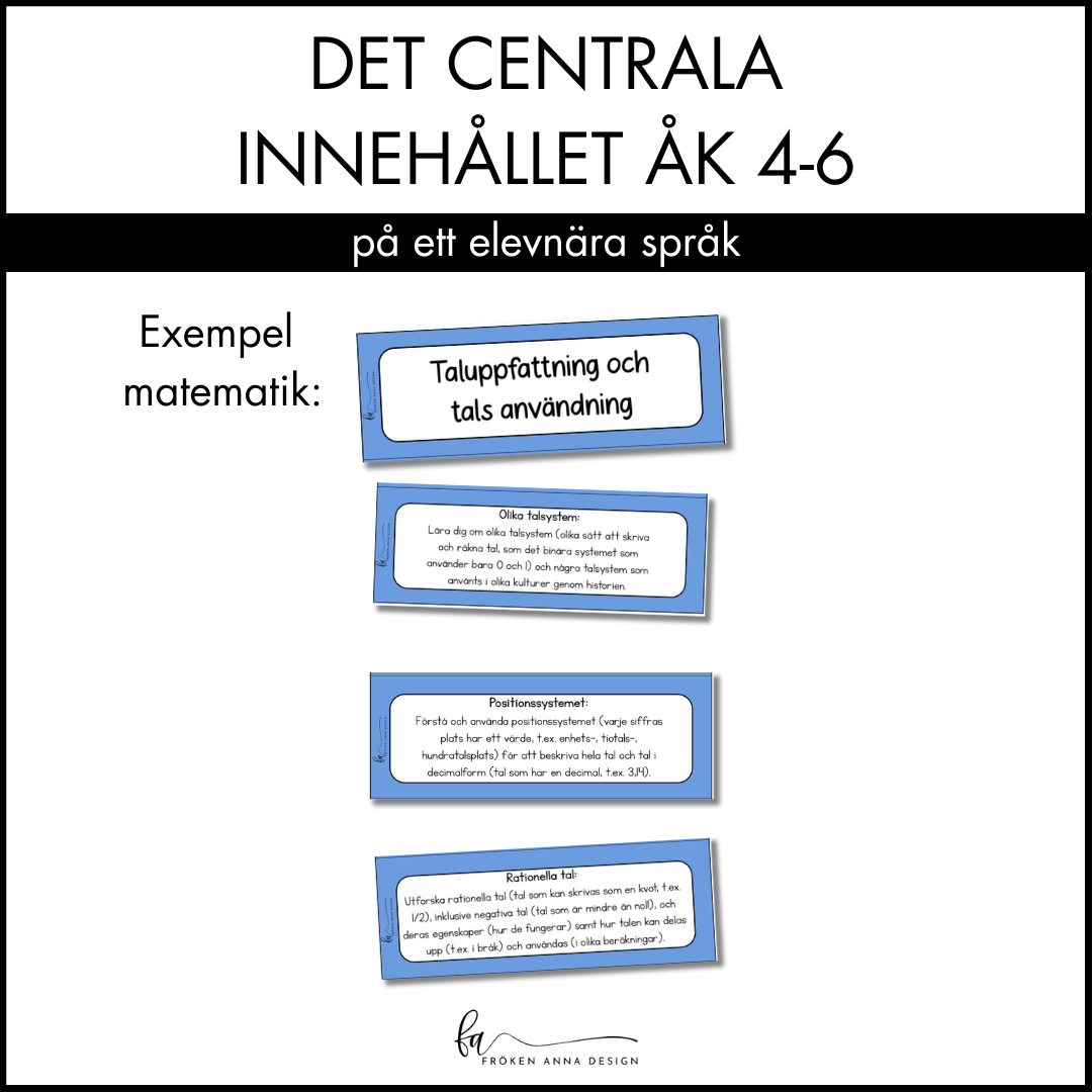 Centrala innehållet åk 4-6 på ett elevnära språk: matematik
