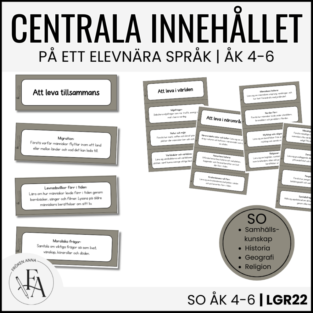 Centrala innehållet åk 4-6 på ett elevnära språk: SO