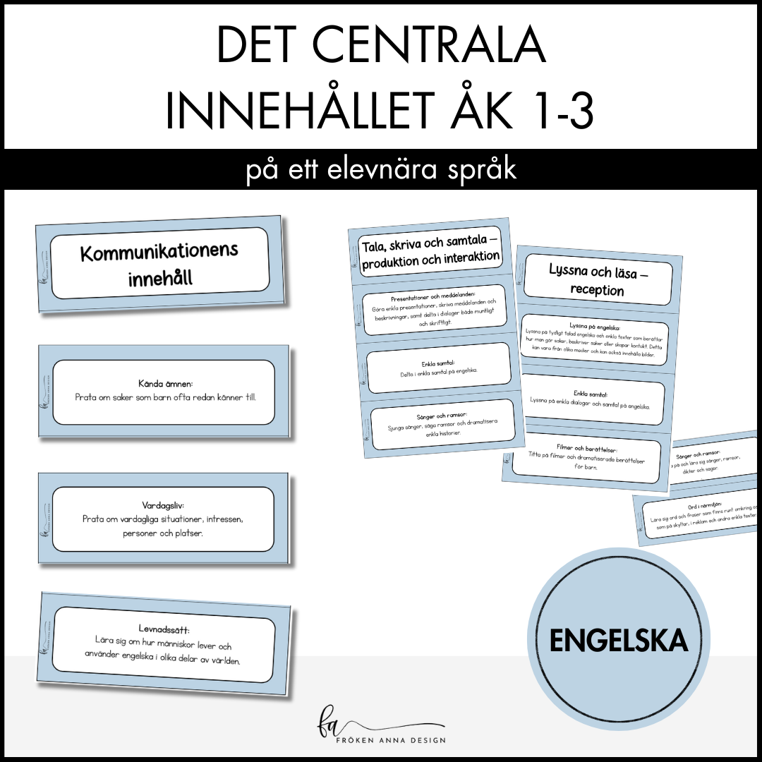 Centrala innehållet åk 1-3 på ett elevnära språk: engelska