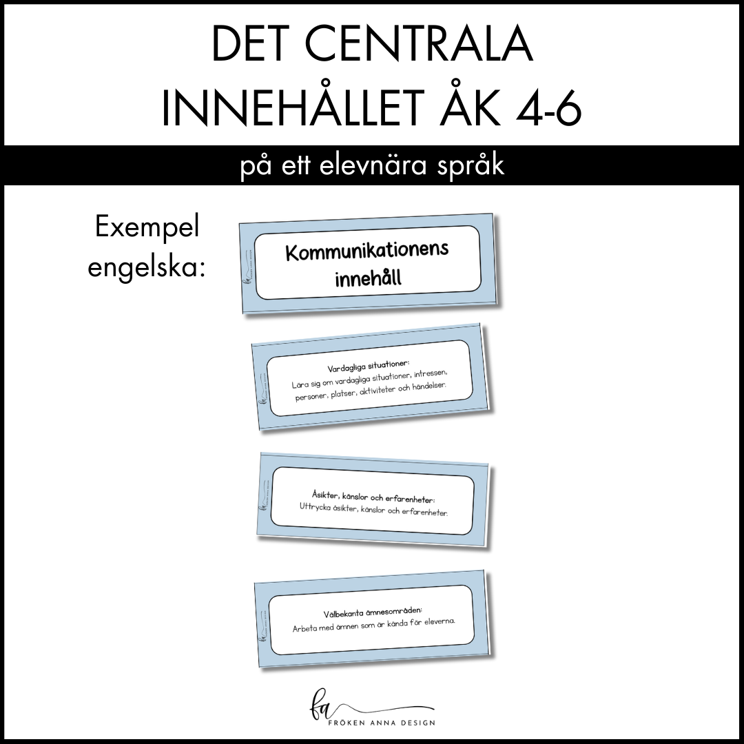 Centrala innehållet åk 4-6 på ett elevnära språk: engelska