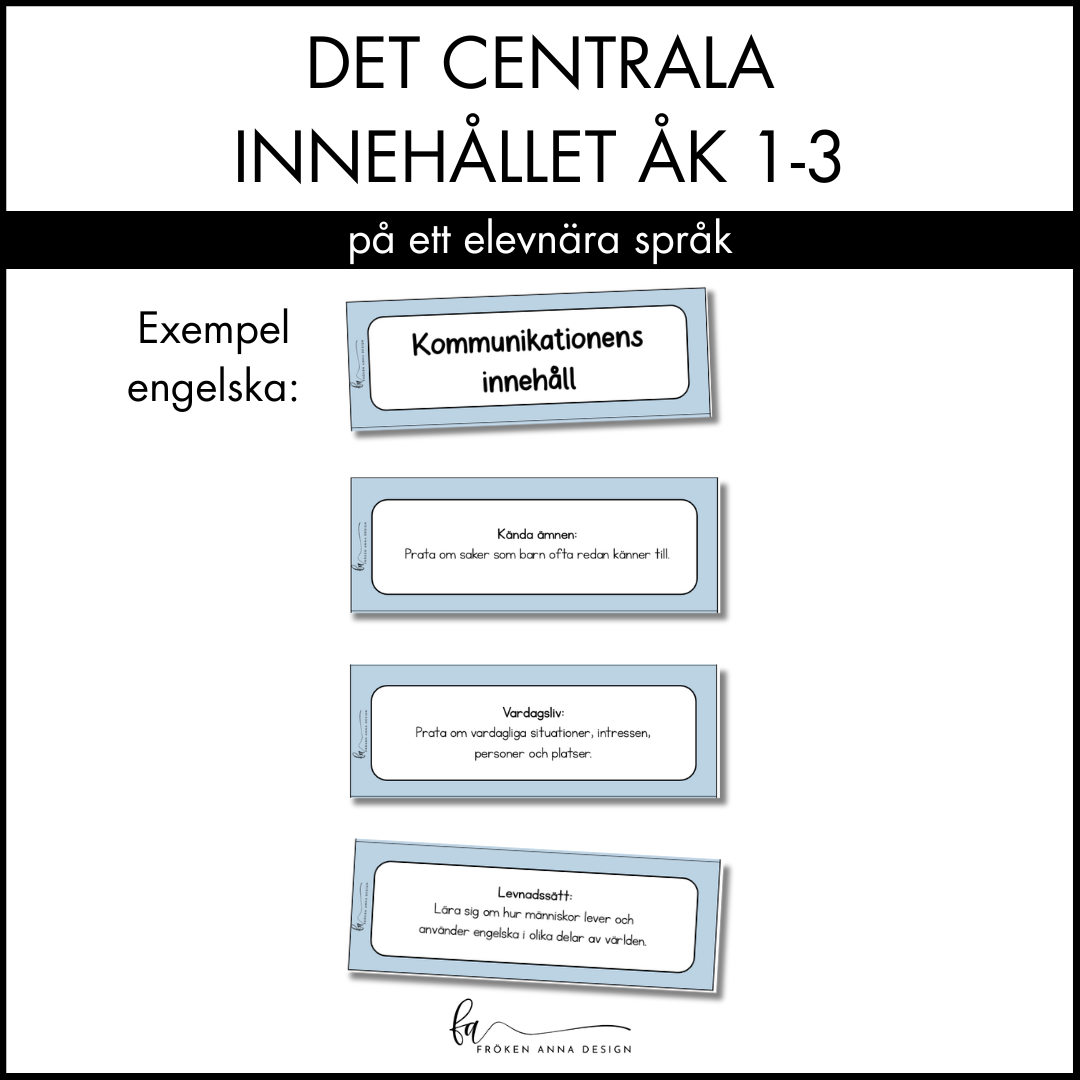 Centrala innehållet åk 1-3 på ett elevnära språk: engelska