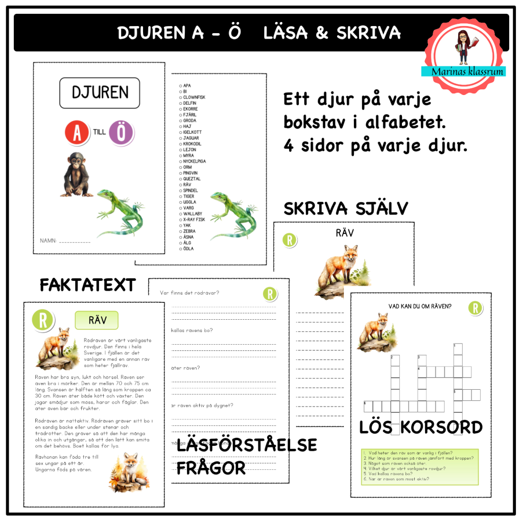Djuren A-Ö – läs och skriv paket