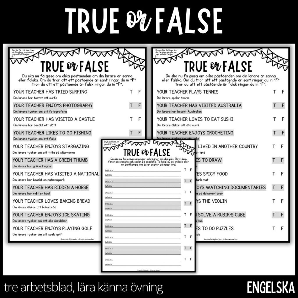 True or false – 3 arbetsblad – 2