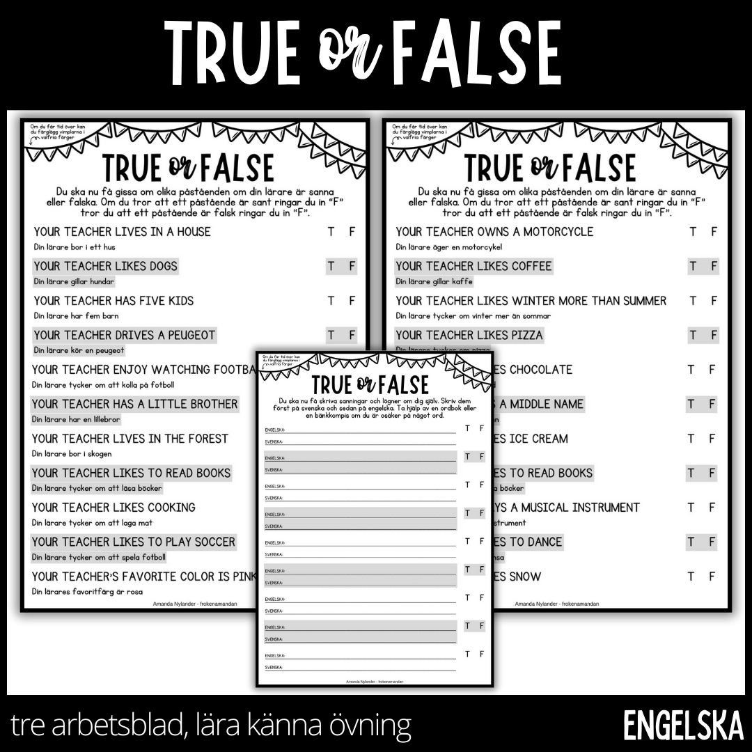 True or false - 3 arbetsblad - 1