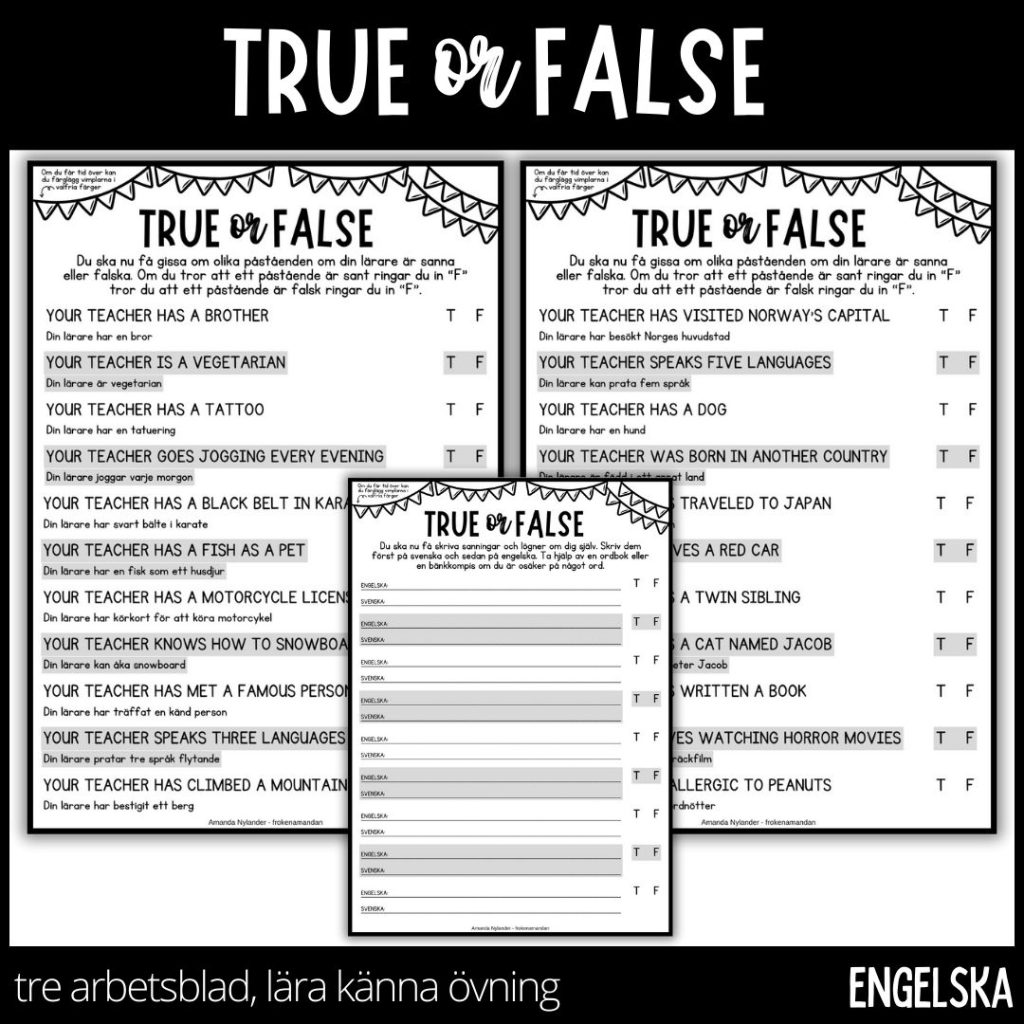 True or false – 3 arbetsblad – 3