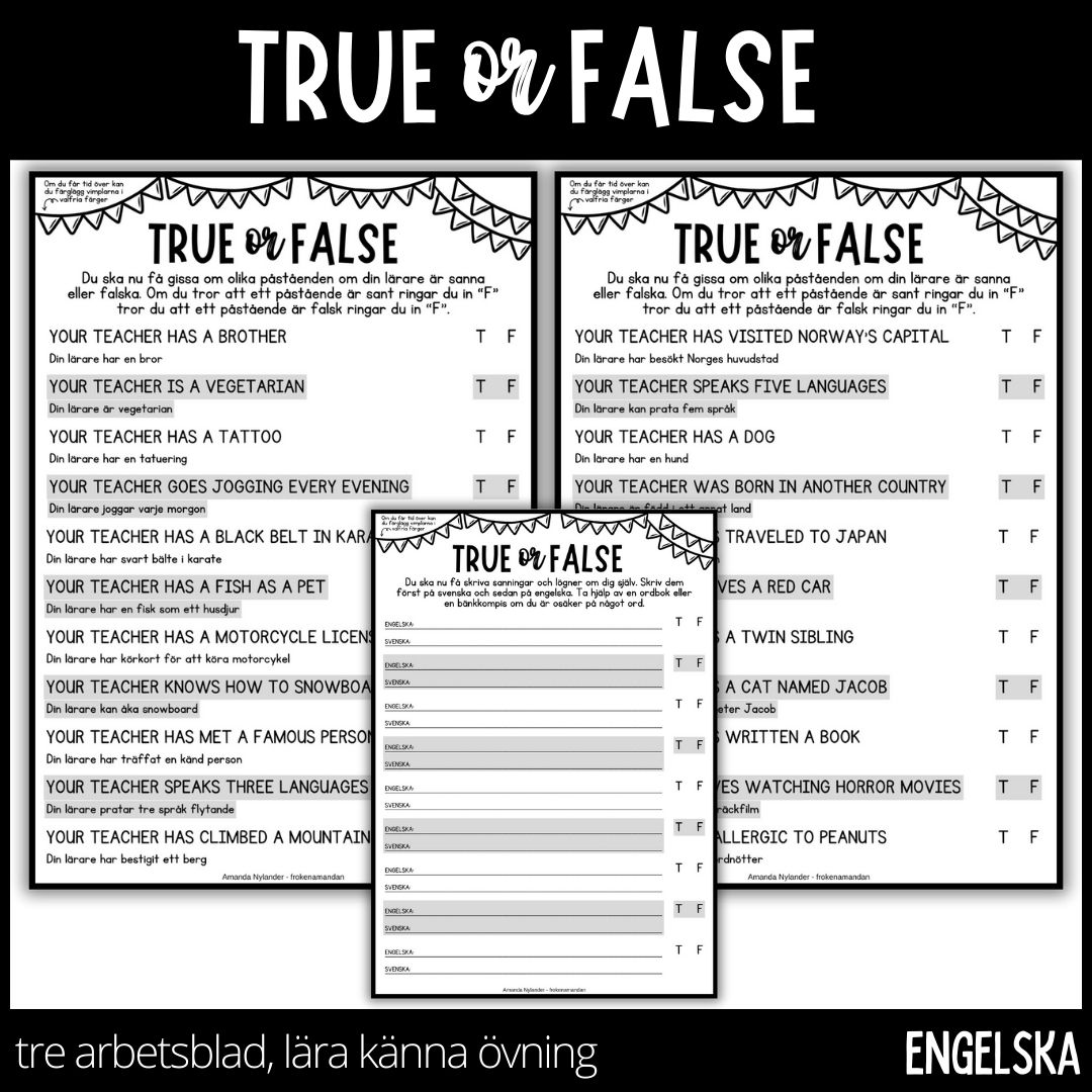 True or false - 3 arbetsblad - 3