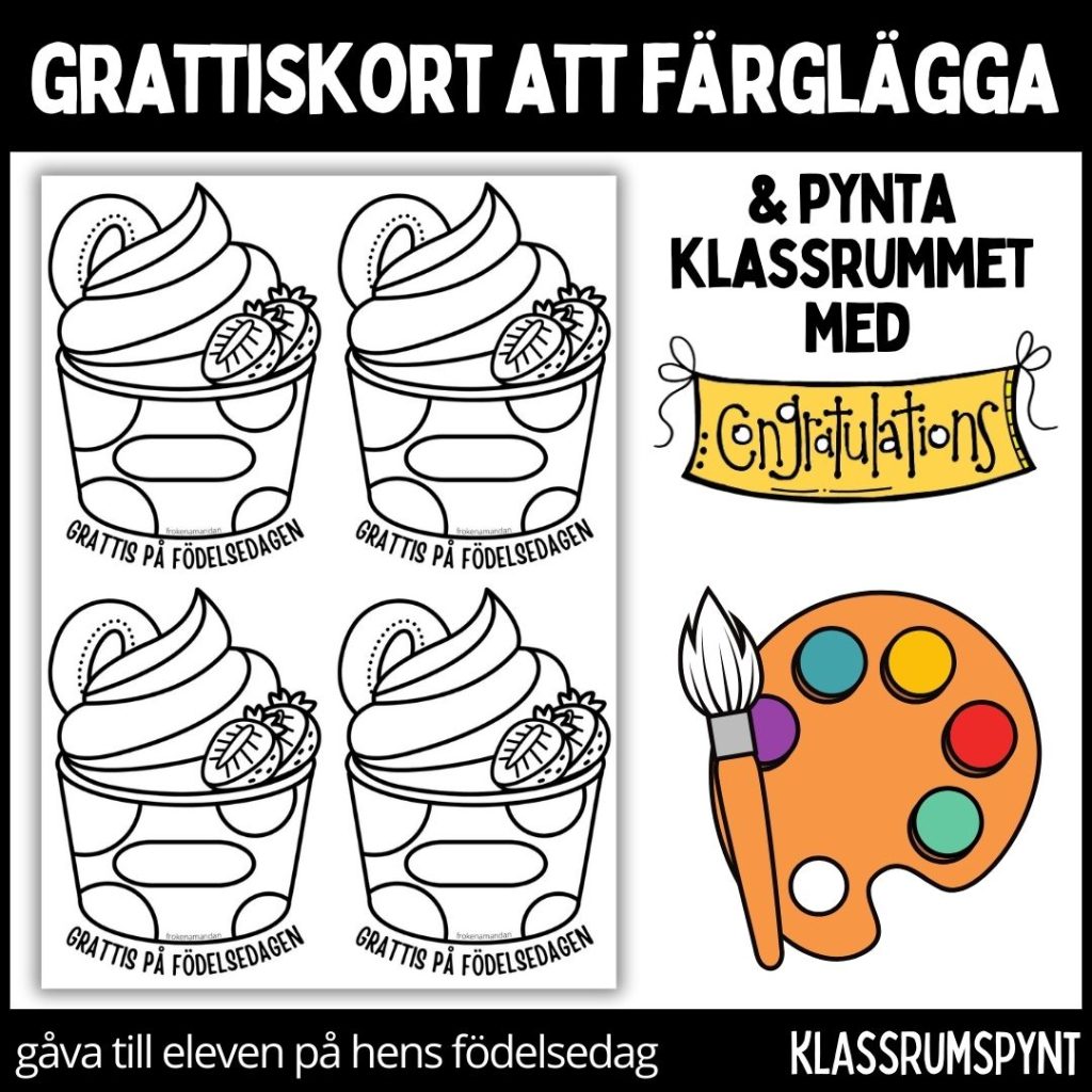 Födelsedagskort – färglägg, dekorera klassrummet, gåva vid födelsedag – 1