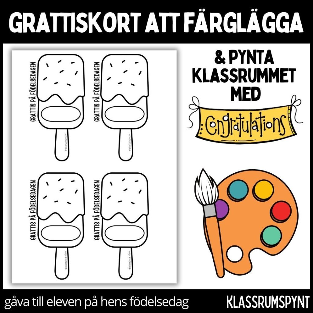 Födelsedagskort – färglägg, dekorera klassrummet, gåva vid födelsedag – 5