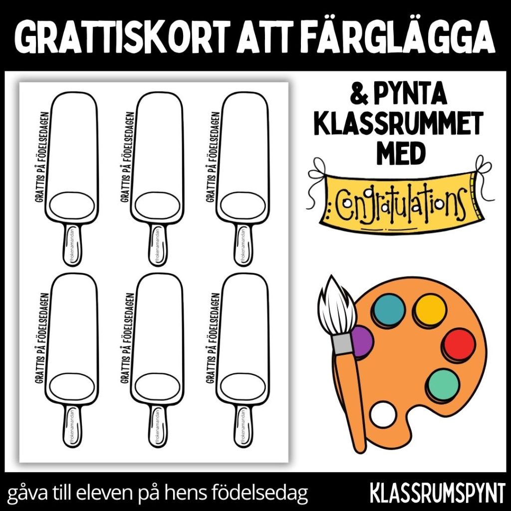 Födelsedagskort – färglägg, dekorera klassrummet, gåva vid födelsedag – 4