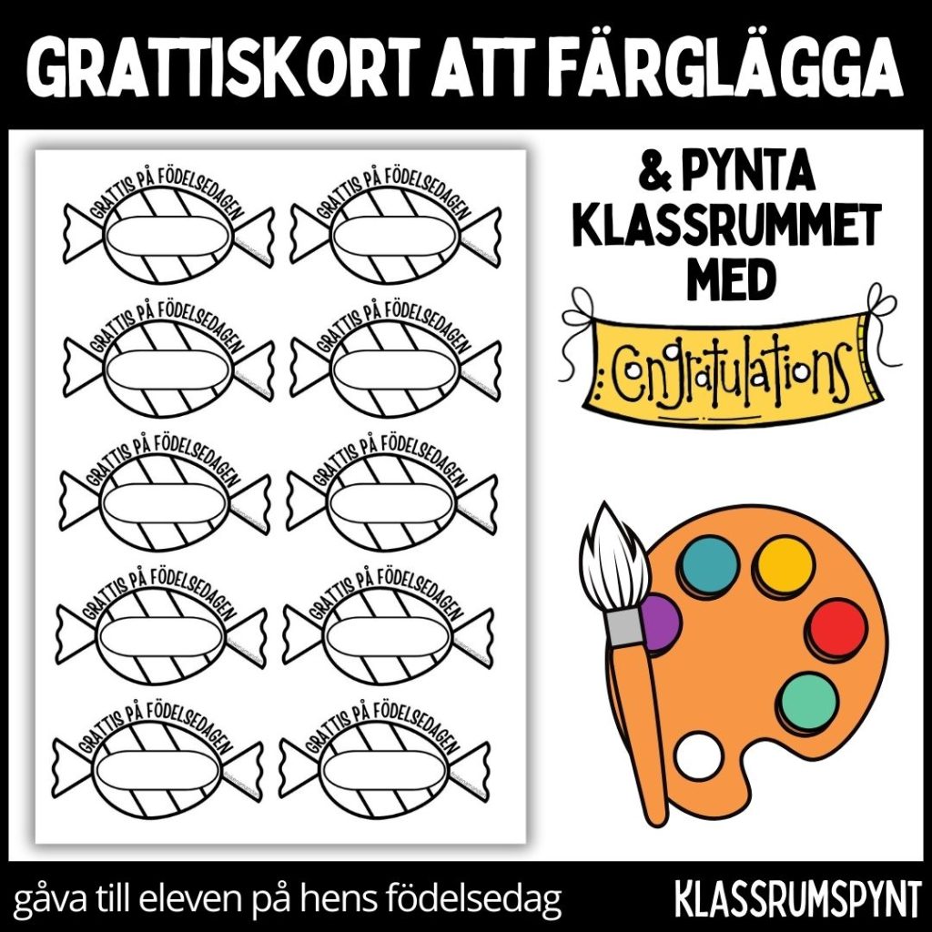 Födelsedagskort – färglägg, dekorera klassrummet, gåva vid födelsedag – 3
