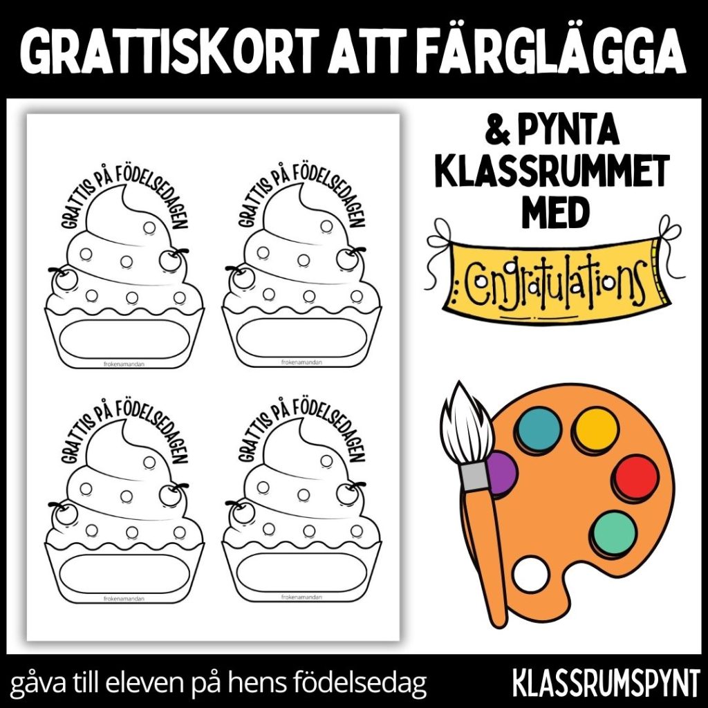 Födelsedagskort – färglägg, dekorera klassrummet, gåva vid födelsedag – 8