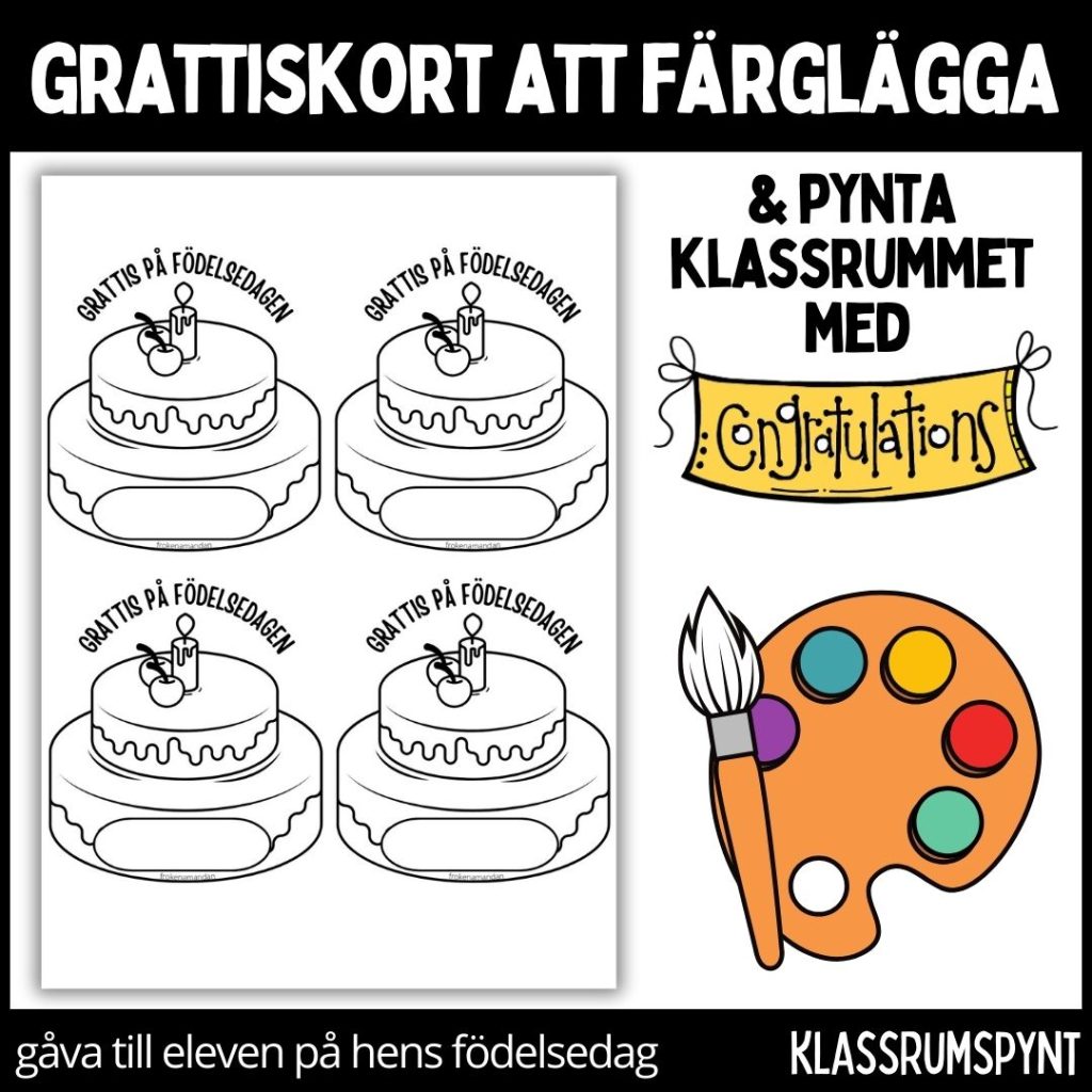 Födelsedagskort – färglägg, dekorera klassrummet, gåva vid födelsedag – 12