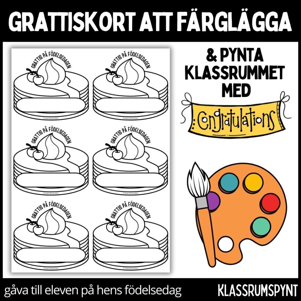Födelsedagskort – färglägg, dekorera klassrummet, gåva vid födelsedag – 7
