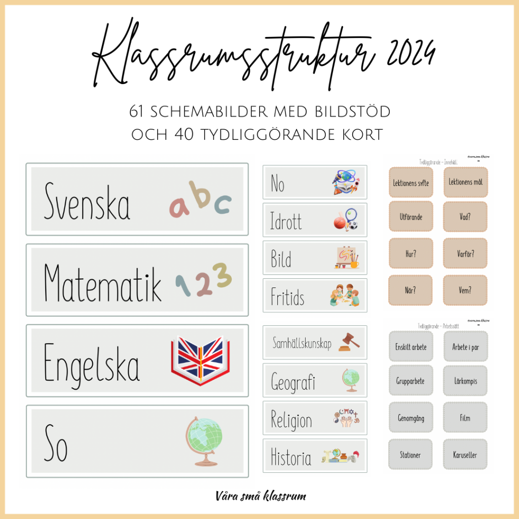 Schemalappar med bildstöd och tydliggörande kort 2024