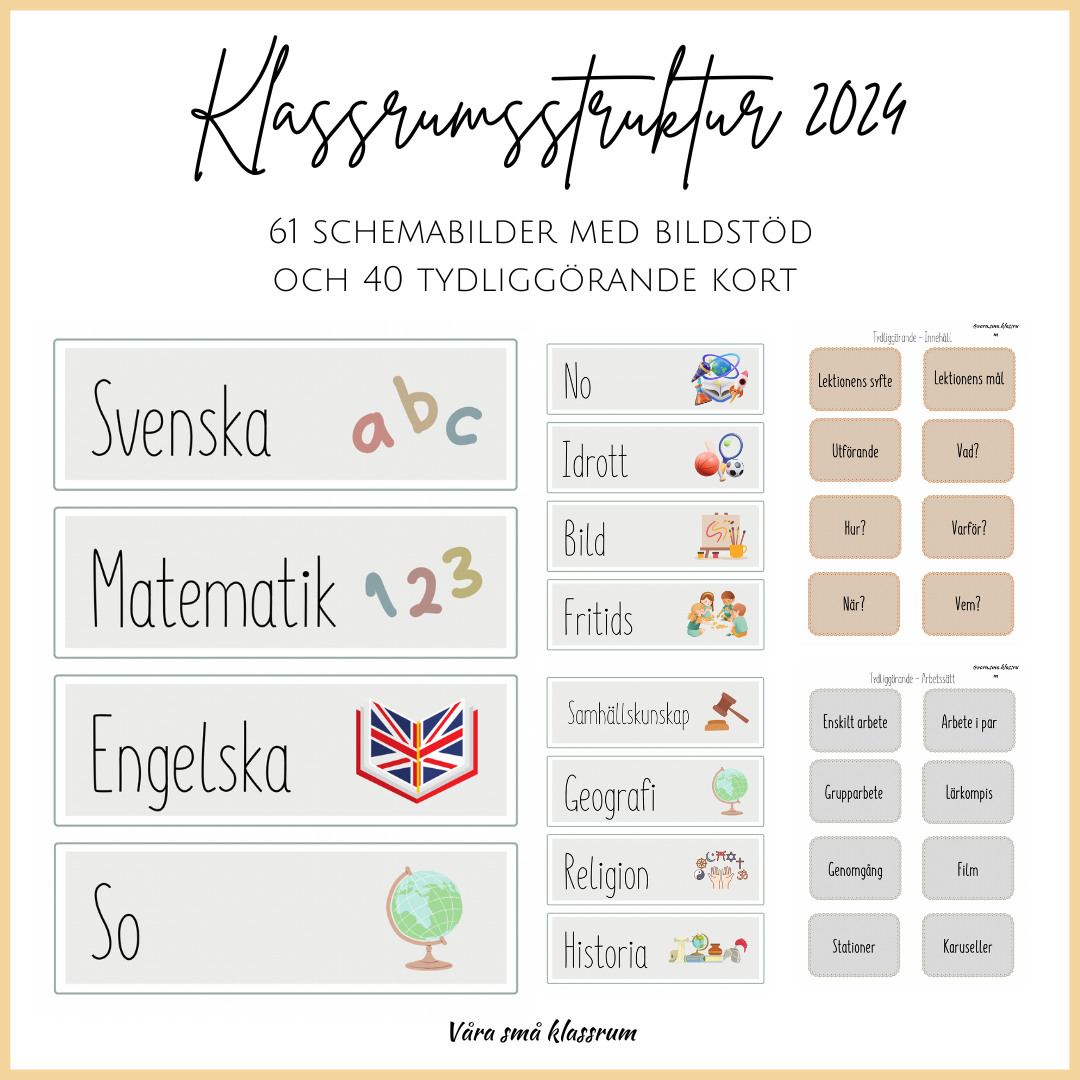 Schemalappar med bildstöd och tydliggörande kort 2024