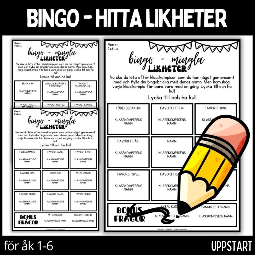 Hitta likheter – bingo – 3 olika bingobrickor