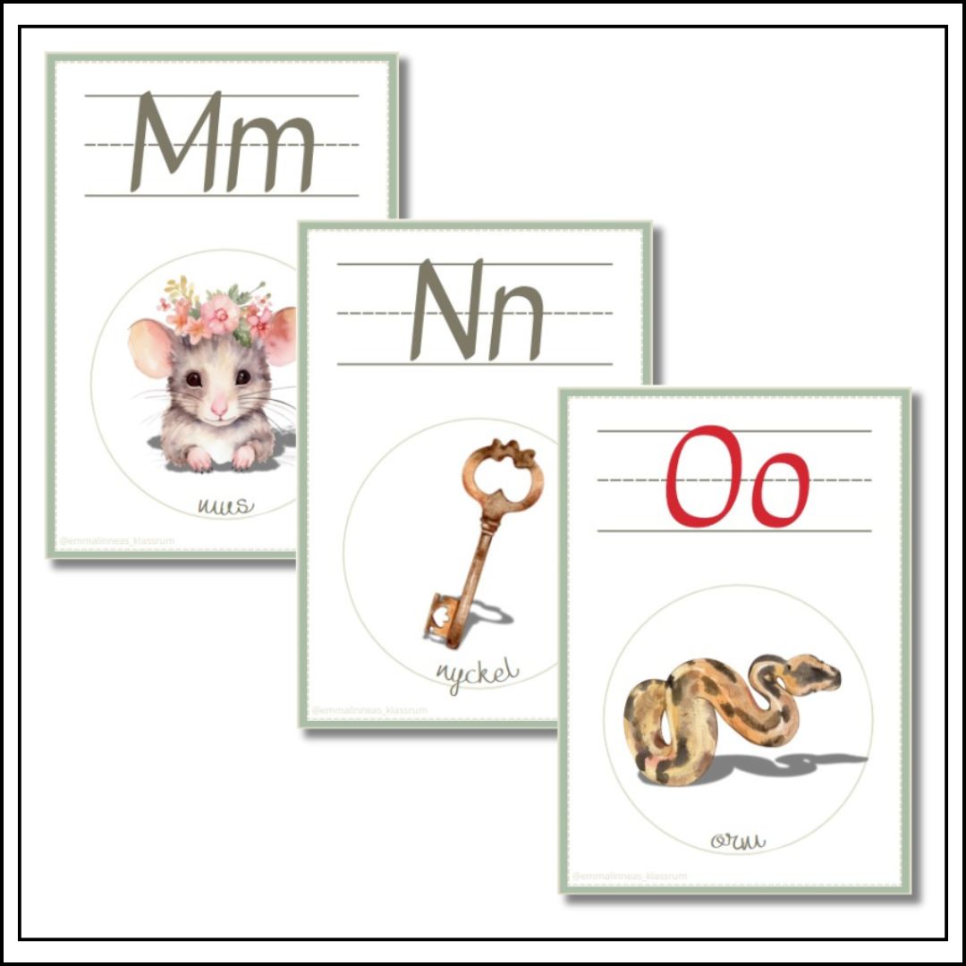 Väggalfabet A-Ö grön ram