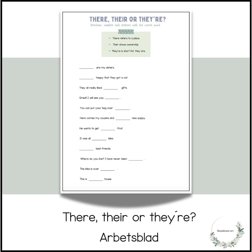 Arbetsblad – there, their or they´re