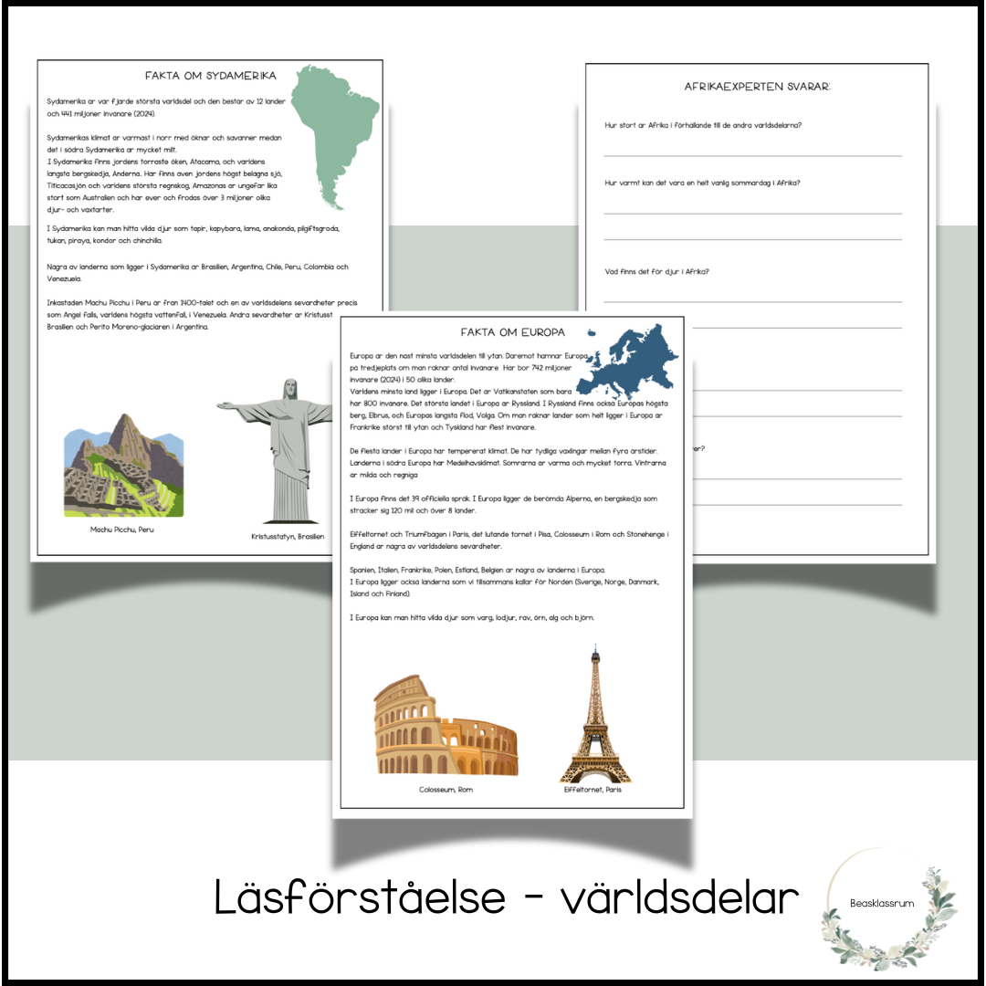 Världsdelarna - läsförståelse