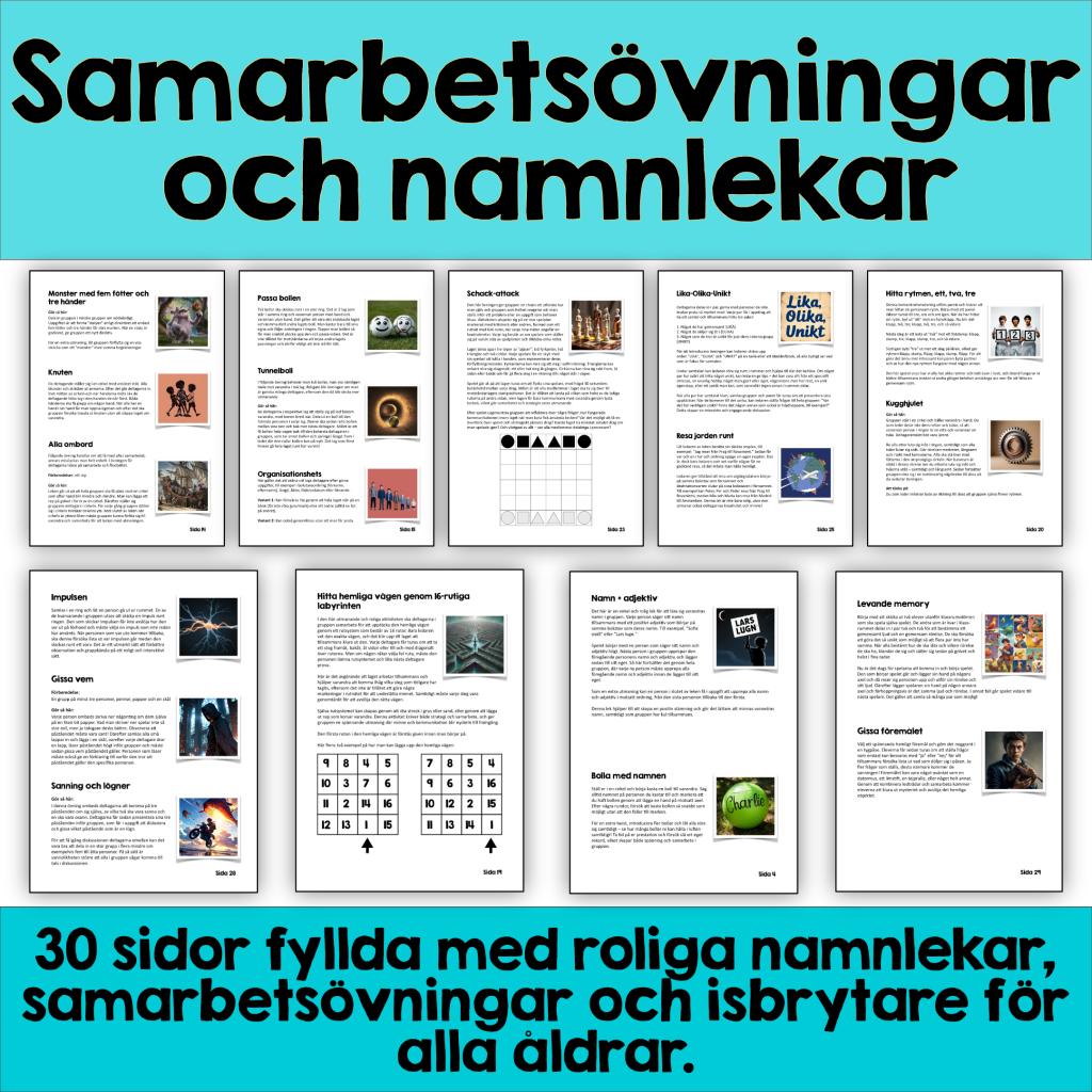 30 sidor med samarbetsövningar, namnlekar, isbrytare och lära-känna-varandra-lekar för alla åldrar