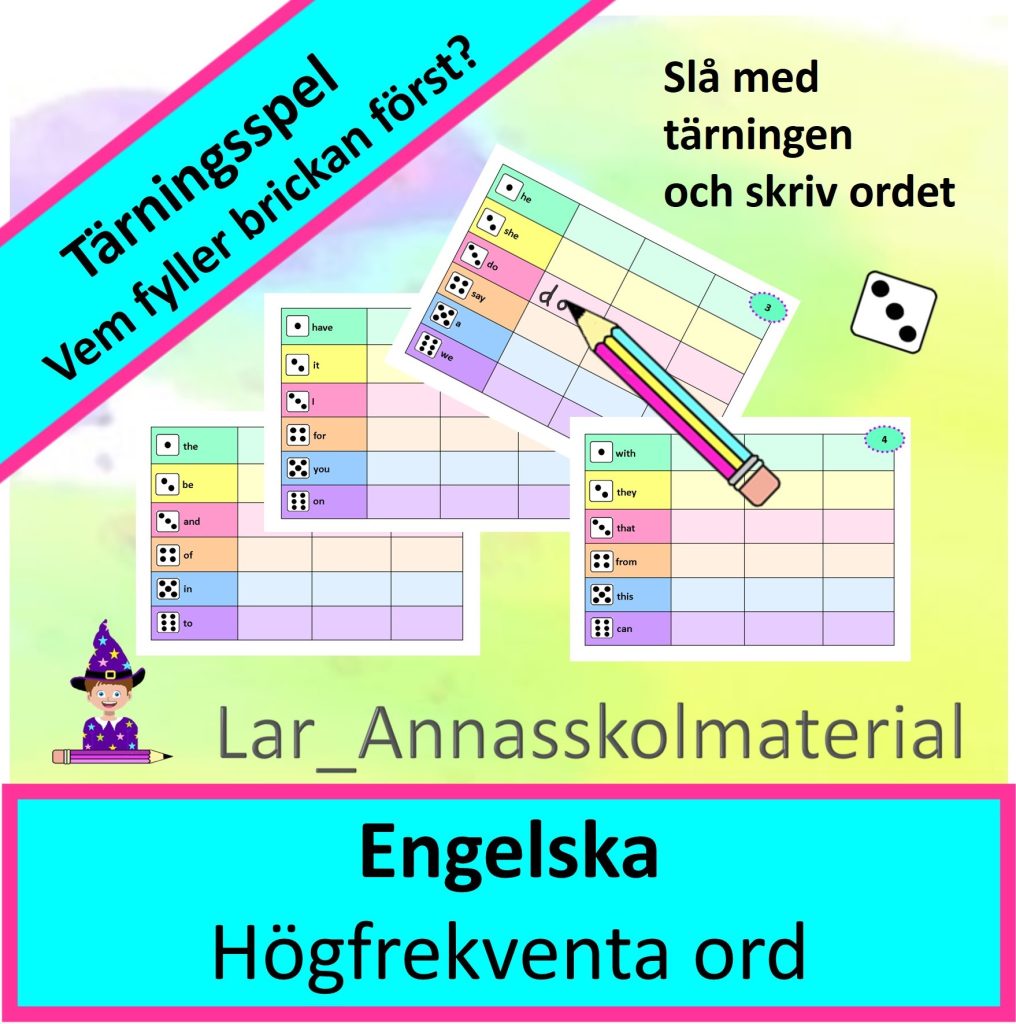 Engelska högfrekventa ord. Ett tärningsspel, nivå 1