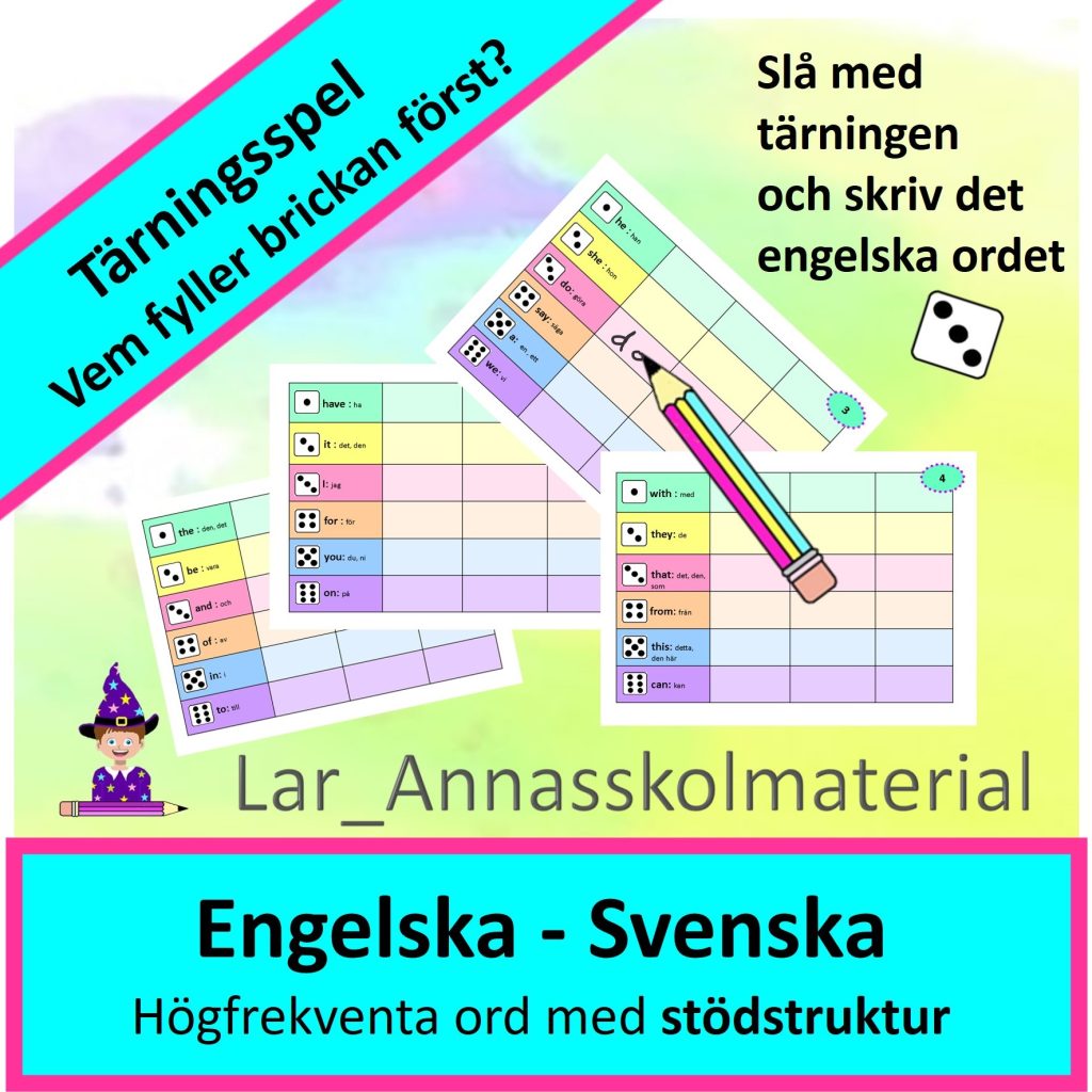 Engelska högfrekventa ord. Ett tärningsspel med stödstruktur Nivå 1