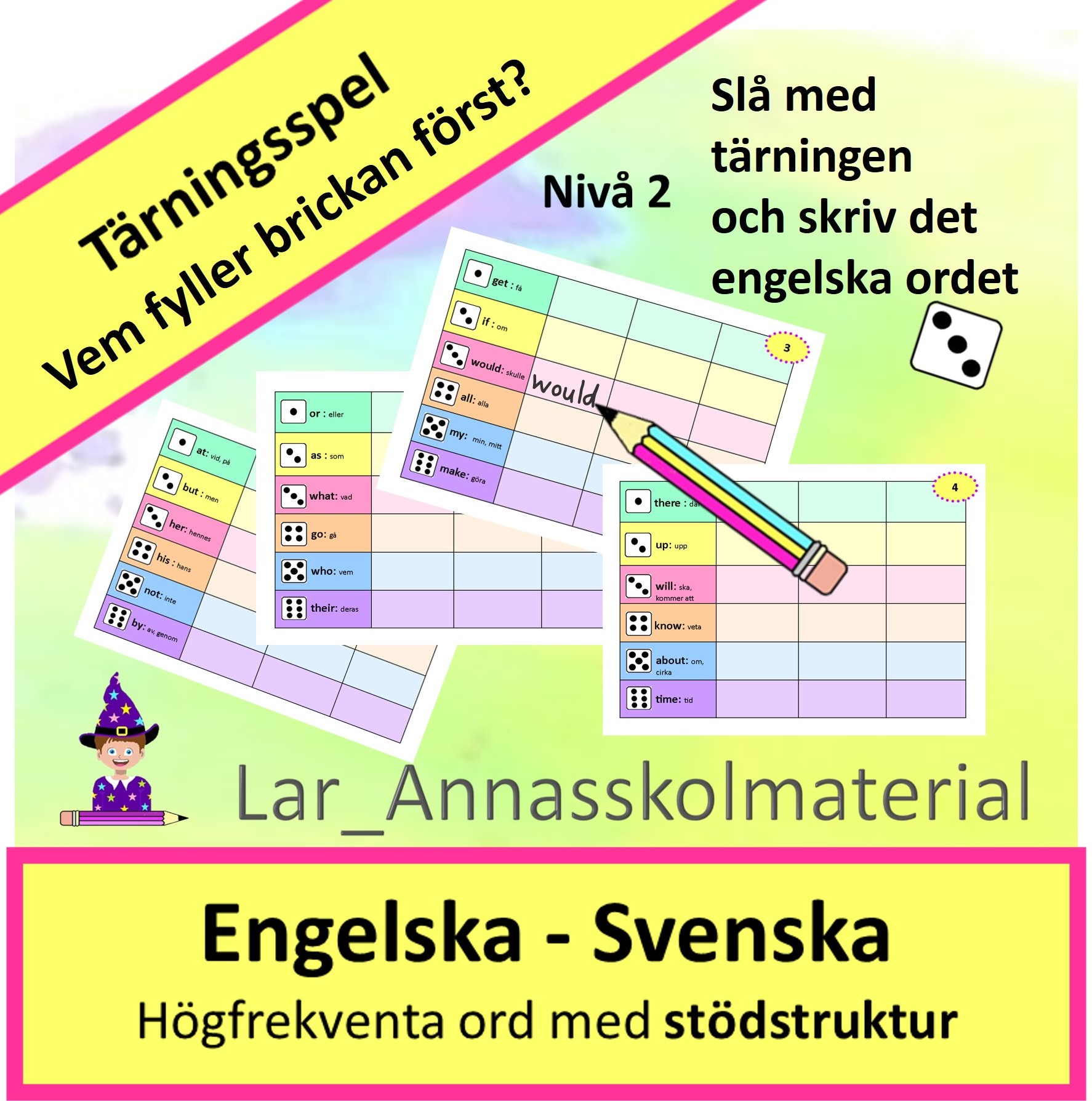 Engelska högfrekventa ord. Ett tärningsspel med stödstruktur Nivå 2