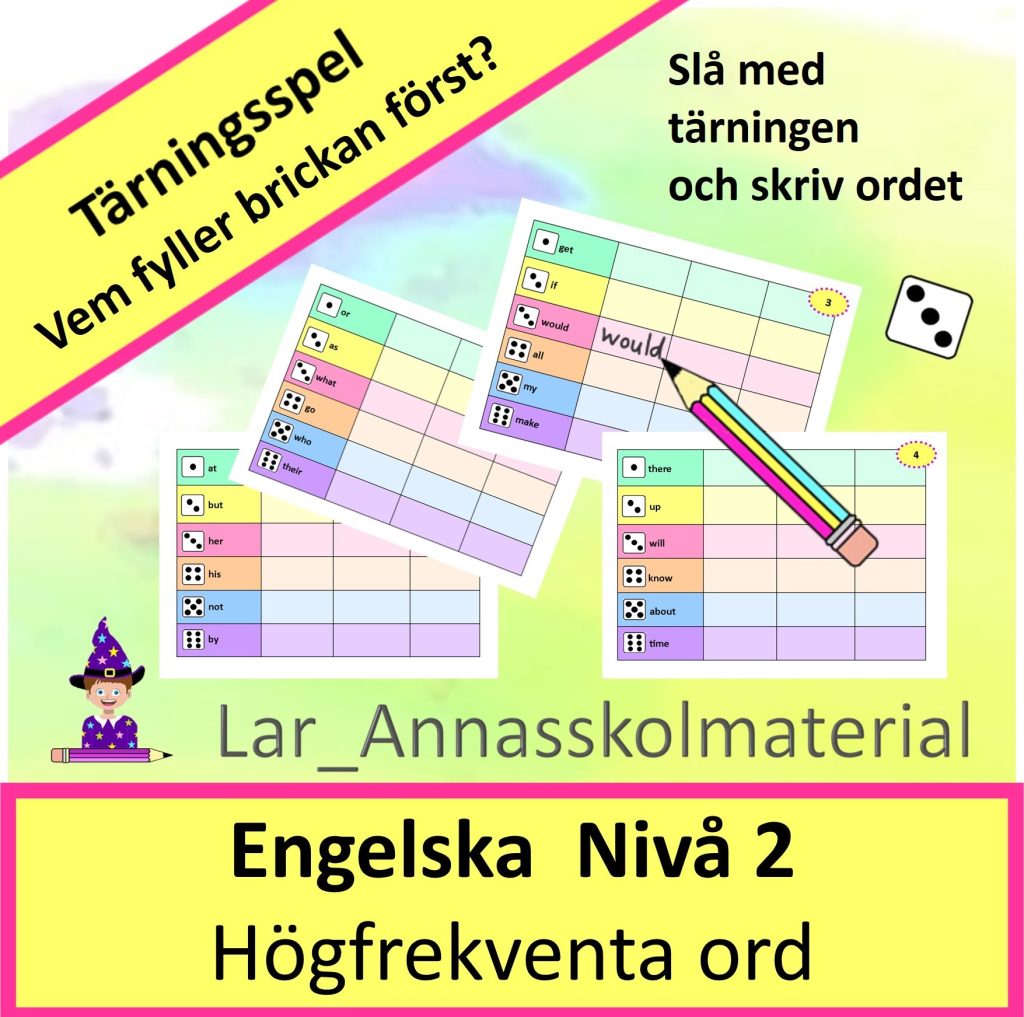 Engelska högfrekventa ord. Ett tärningsspel, nivå 2