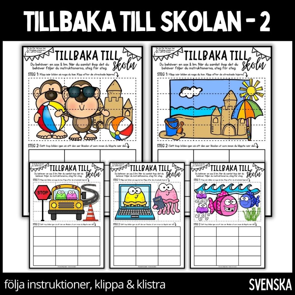Tillbaka till skolan – öva på att följa instruktioner, klippa och klistra – 2