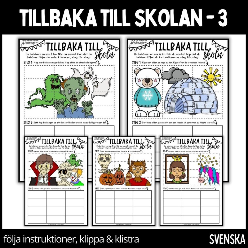 Tillbaka till skolan – öva på att följa instruktioner, klippa och klistra – 3