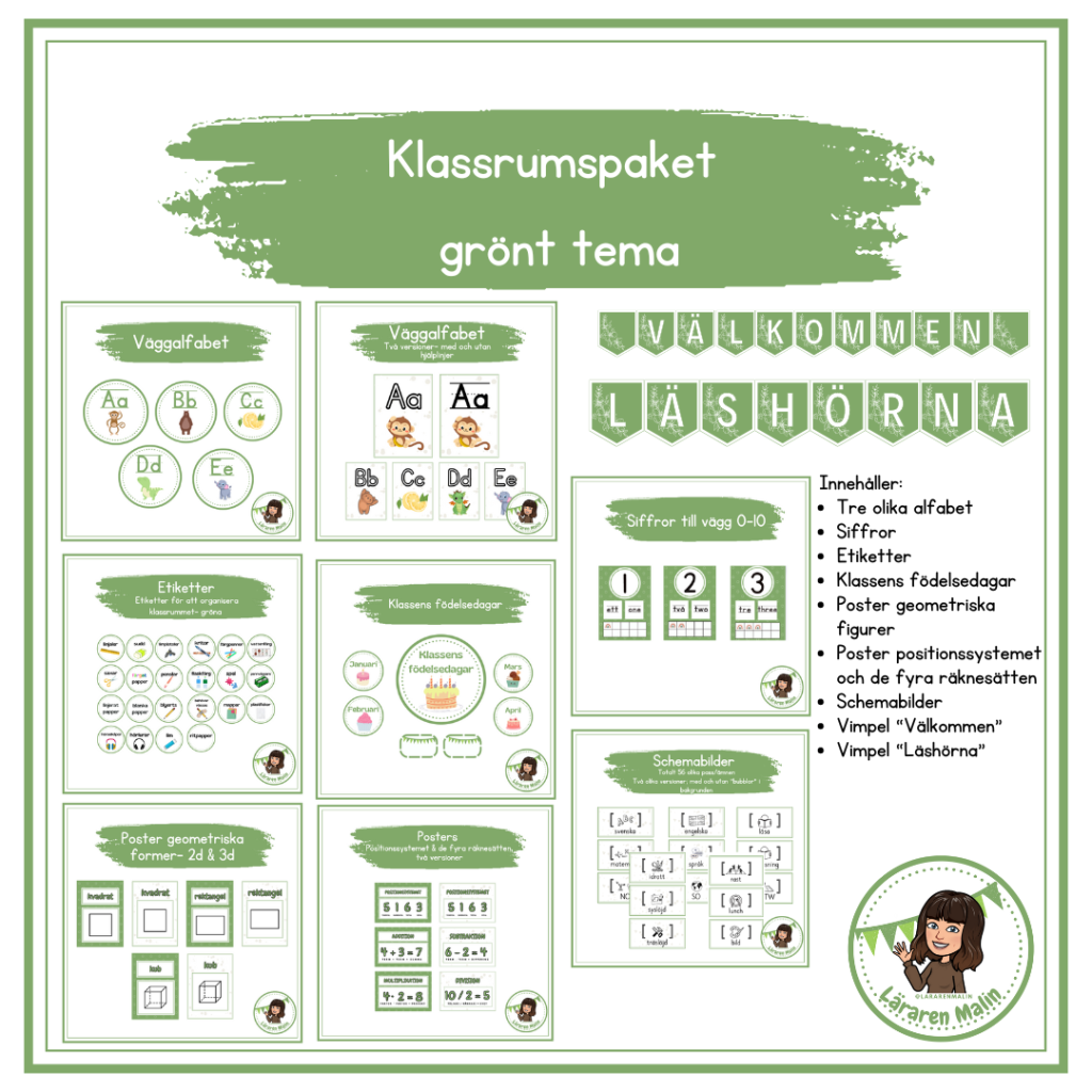 Klassrumspaket – dekor- grönt tema